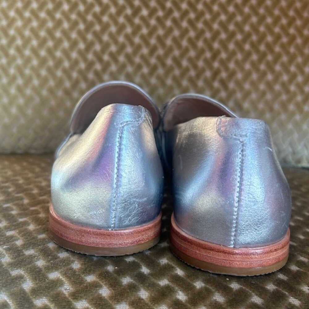 Anthropologie x Guilhermina Crystal Bow Metallic Silver Leather Loafers Flats 9 - Picture 4 of 16